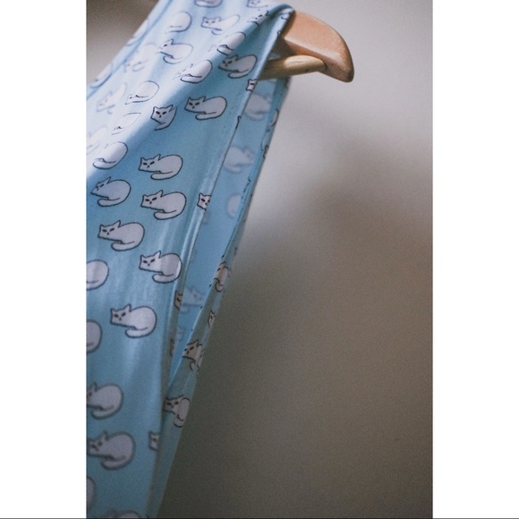 Powder Blue Cat Print Dress - Picture 2 of 4